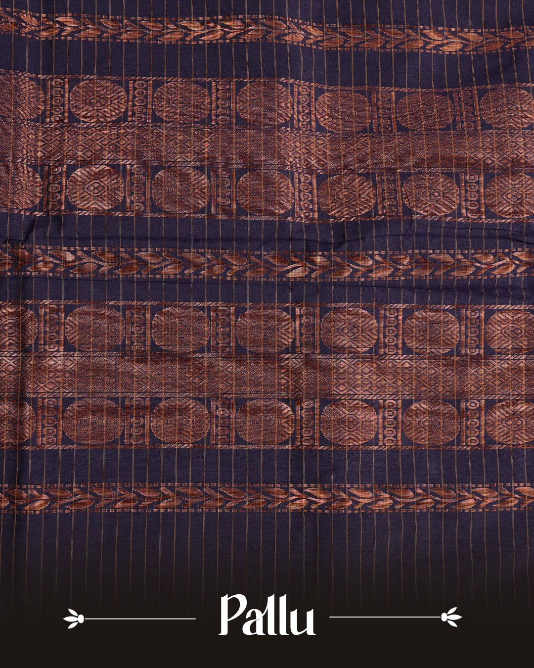 Navy Blue colour kalyani cotton saree featuring zari check pattern on body, complemented by Contrast colour with Antique zari border, paired with matching blouse piece