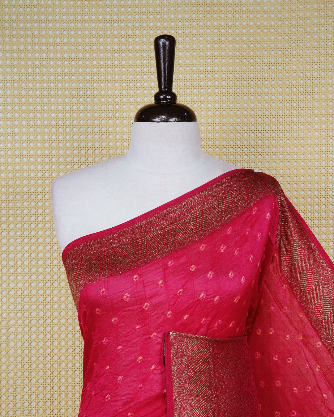 Rani pink Colour banaras bandhani saree