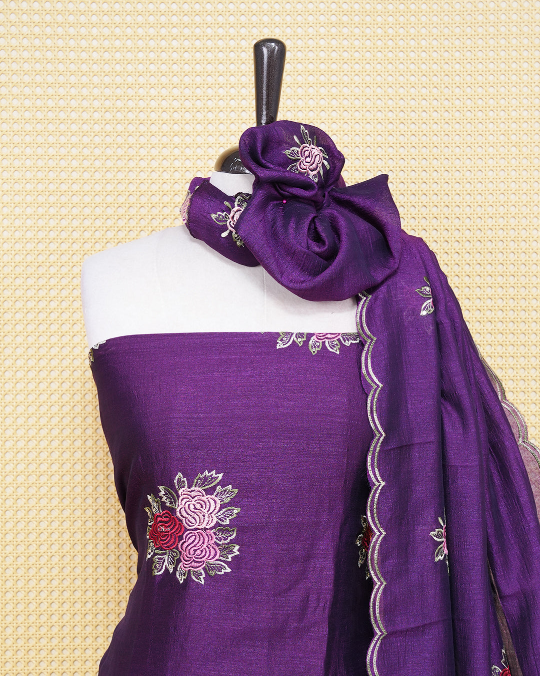 Purple Colour Georgette Salwar Material Featuring Thread Pattern on body, Paired With Matching Bottom & Elegant Dupatta