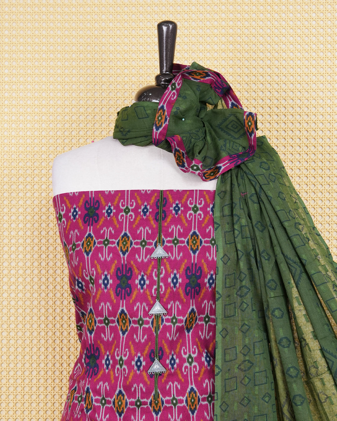 Dark Magenta Colour Cotton Salwar Material Featuring Print Pattern on body, Paired With Matching Bottom & Elegant Dupatta