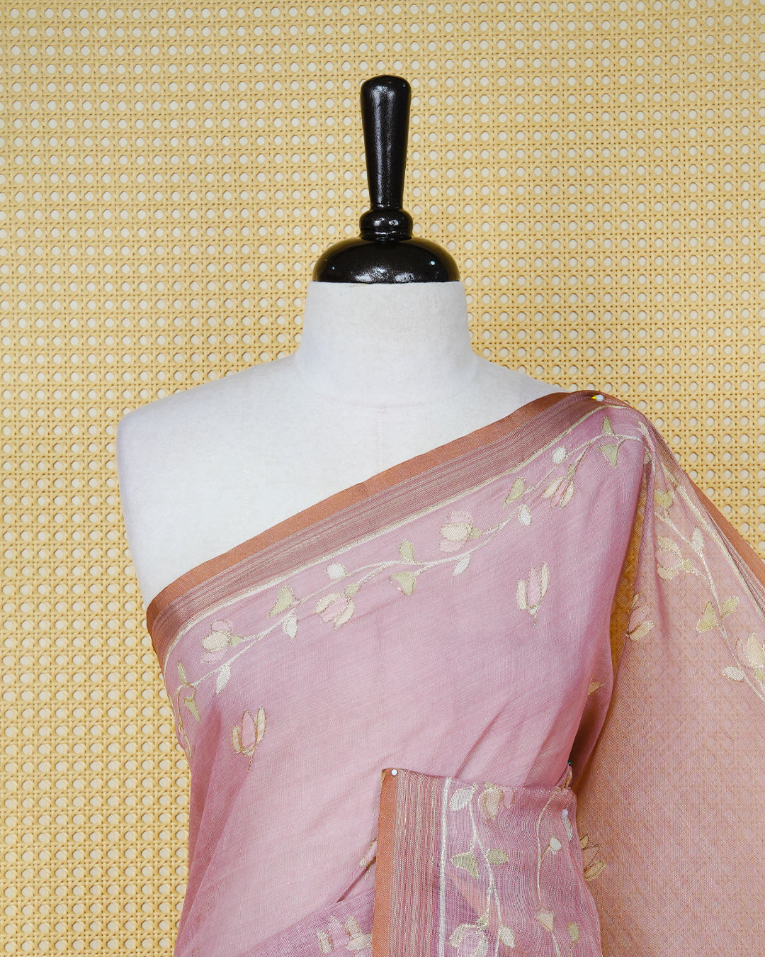 Onion Pink colour linen tissue BKU inspired saree.
