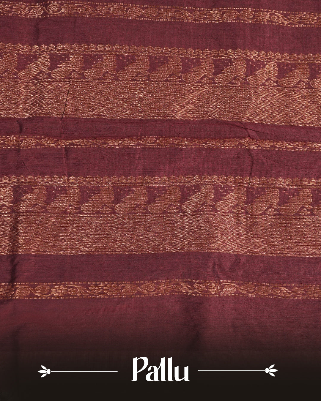 Peacock Blue colour kalyani cotton saree featuring Copper zari check pattern on body, complemented by Maroon colour with Antique zari border, paired with matching blouse piece