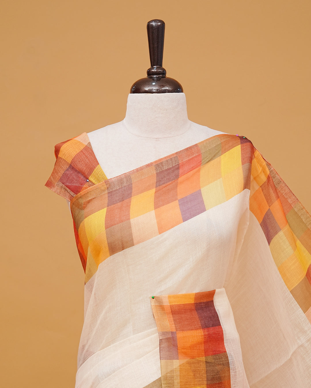 Cream Colour Semi Linen Saree