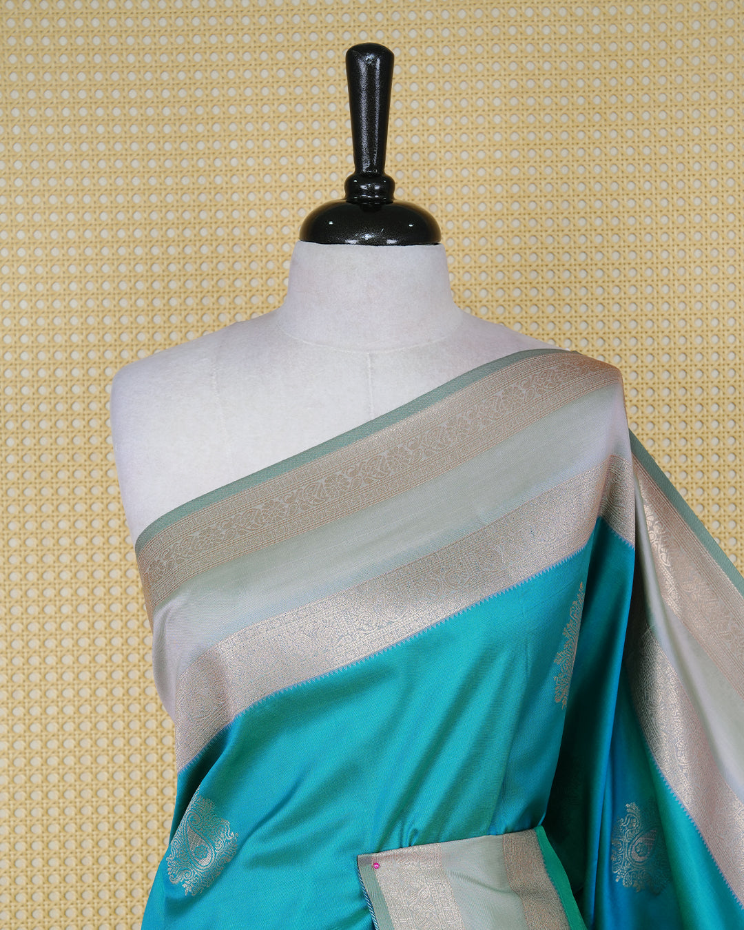 Sea green colour soft silk saree