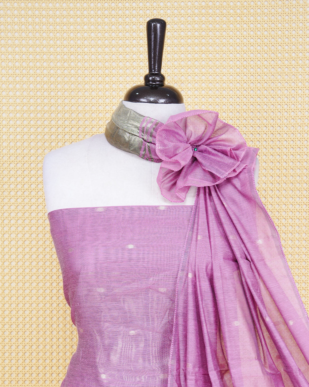 Dusty Lavender Colour Mul Chanderi Salwar Material Featuring Gold Zari Buttas on body, Paired With Matching Mottom & Elegant Dupatta