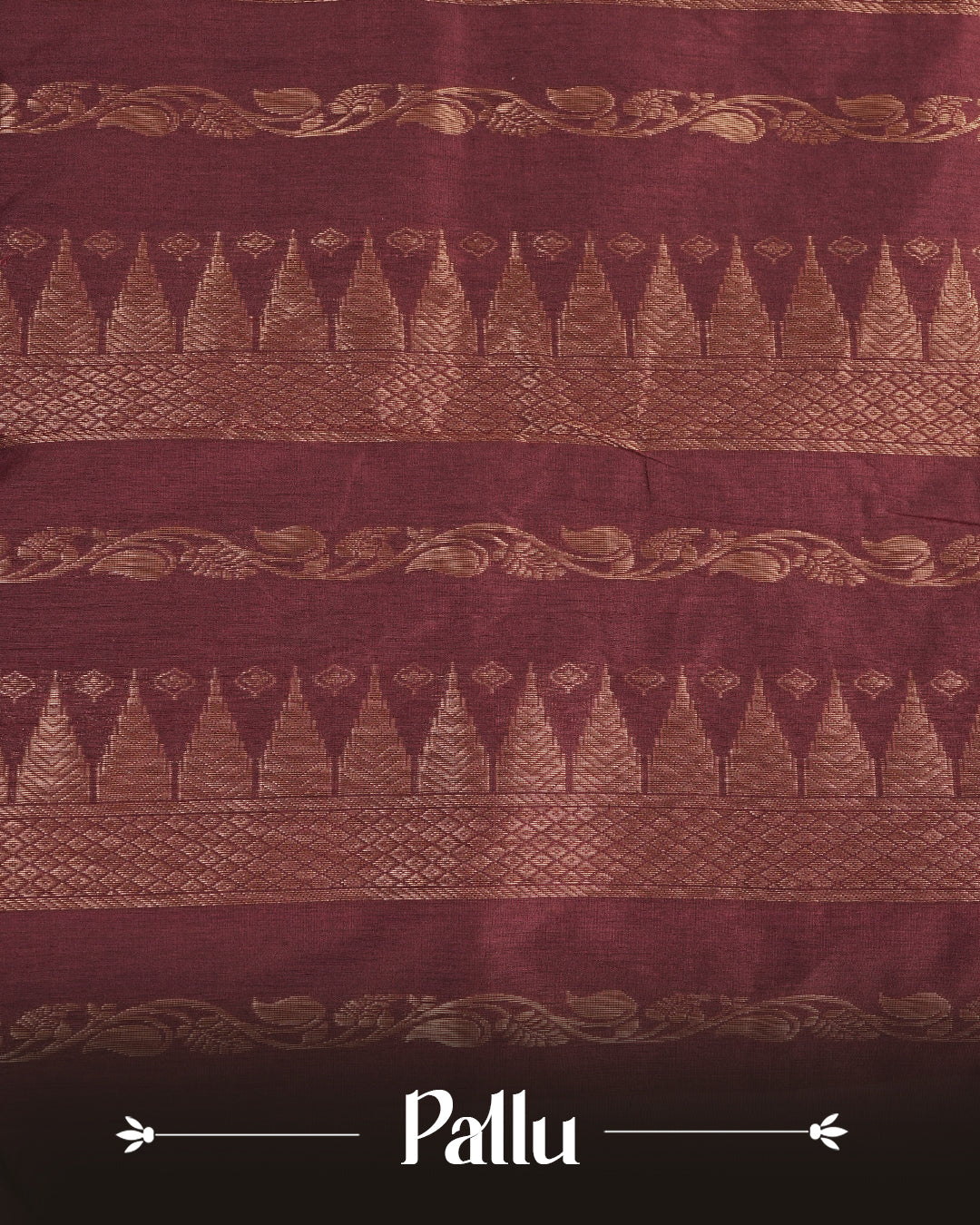 Navy Blue colour kalyani cotton saree featuring Copper zari check pattern on body, complemented by Maroon colour with Antique zari border, paired with matching blouse piece