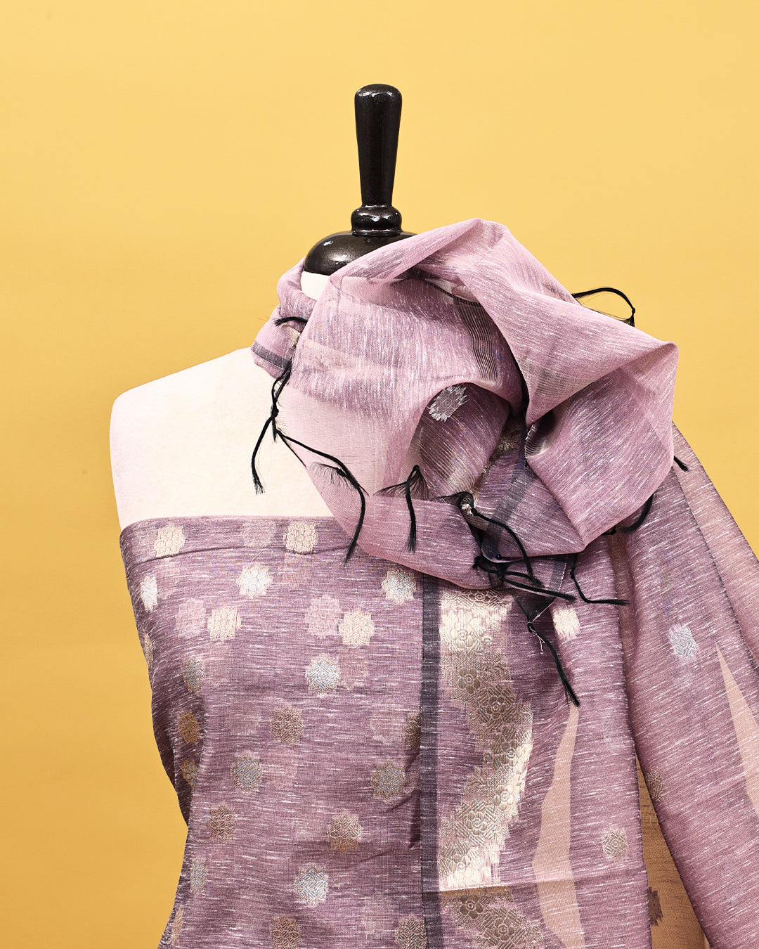 Lavender colour Tissue Salwar material with gold zari floral kodi pattern work on body, matching bottom & Dupatta.