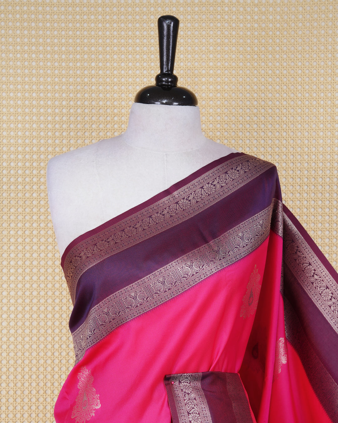 Bright pink colour soft silk saree