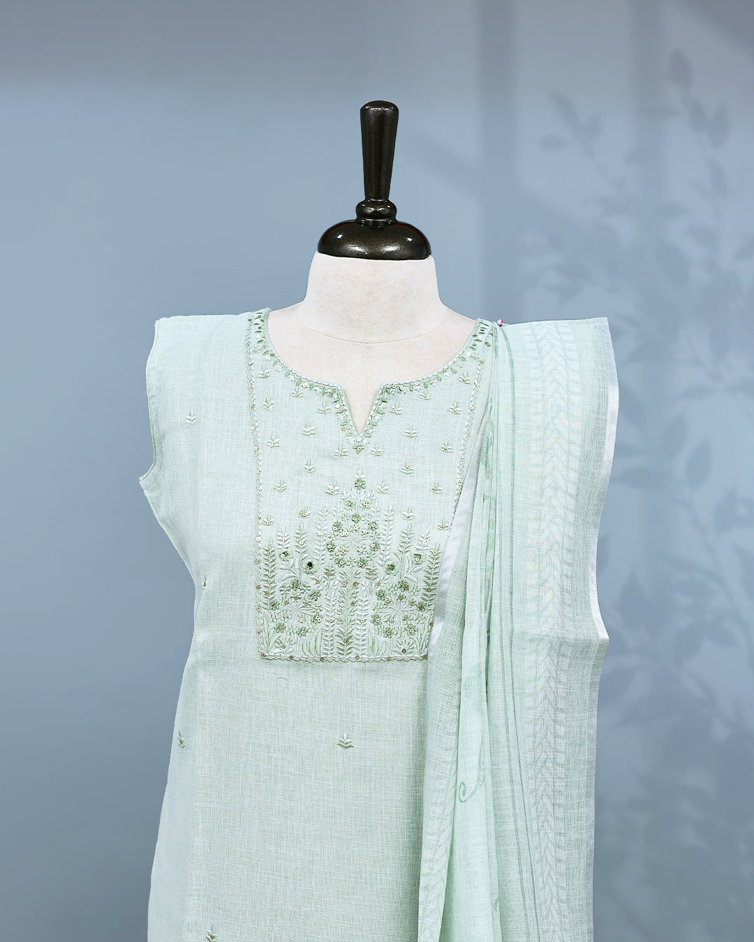 Mint colour Salwar set comes top with Sequin work on body, paired with matching bottom and dupatta.