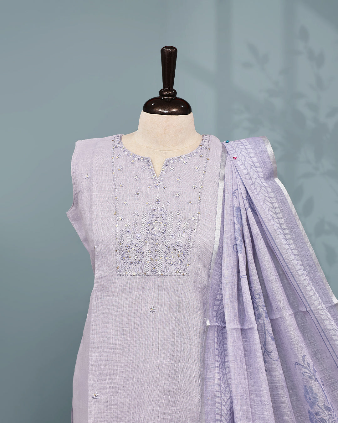 Lavender colour Salwar set comes top with Sequin work on body, paired with matching bottom and dupatta.