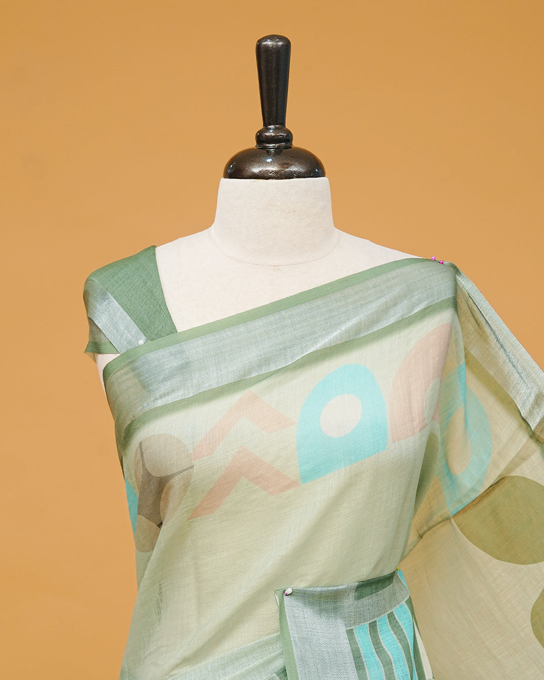 Pista Green Colour Semi Linen Saree