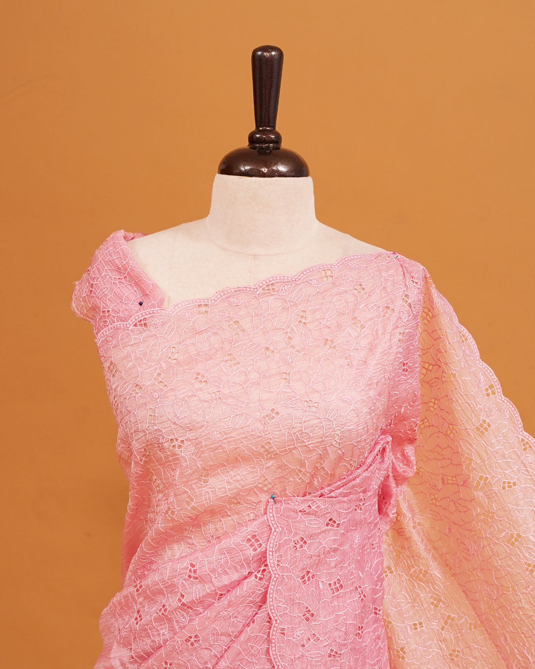 Pastel pink colour Crush organza saree with Thread work.