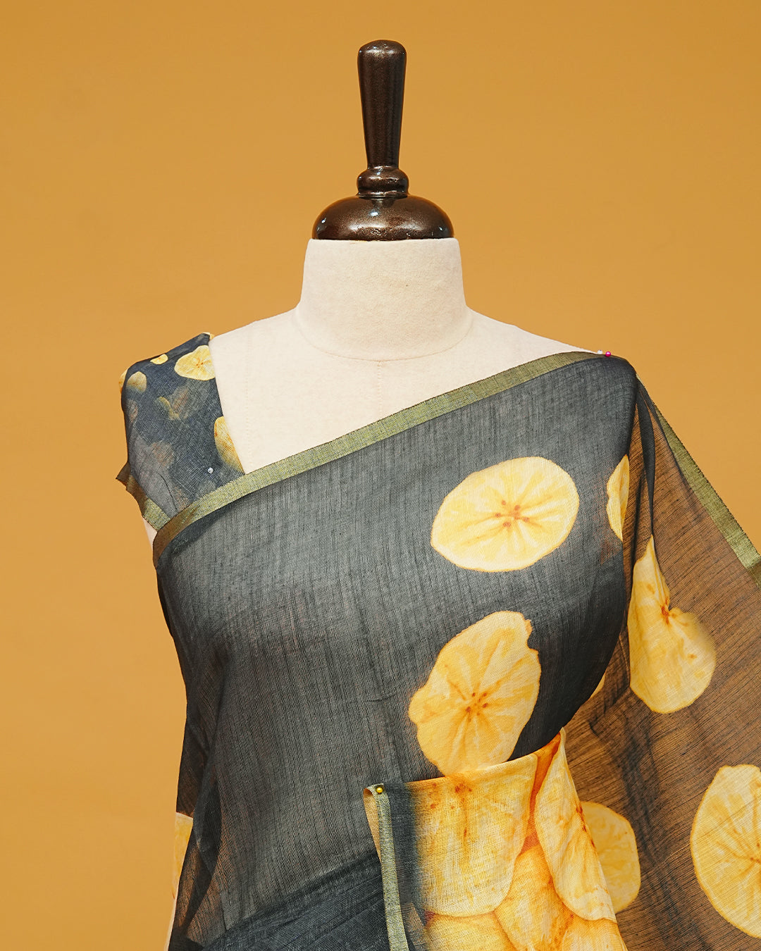 Black Colour Semi Linen Saree