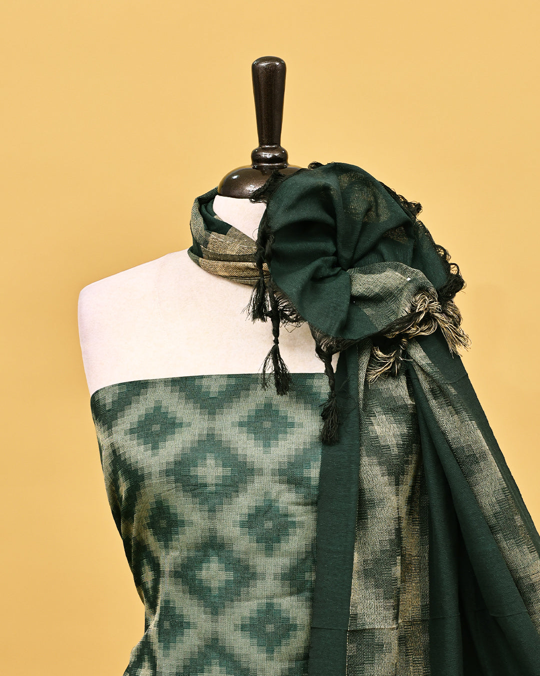 Green colour Net cotton Salwar material with Geometric pattern work on body, matching bottom & Dupatta.