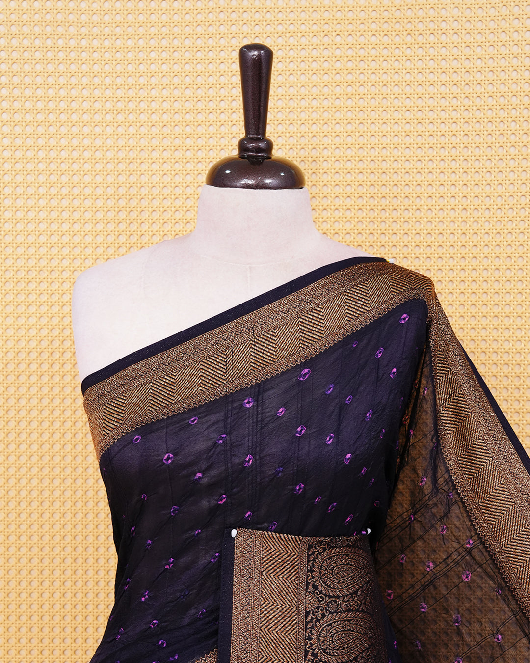 Dark purple Colour banaras bandhani saree