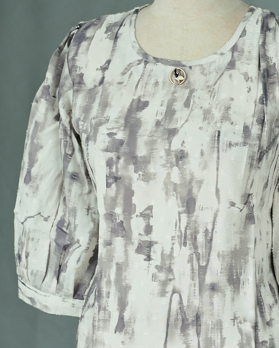 Light brown colour Top with Print on body, Round neck design, With sleeve.