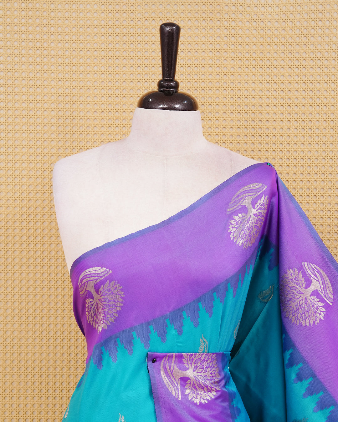 Turquoise blue colour soft silk saree