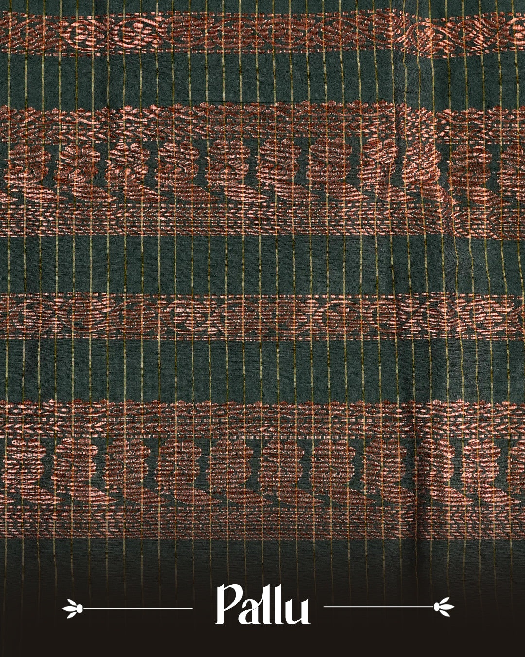 Maroon colour kalyani cotton saree featuring gold zari check pattern on body, complemented by Green colour with Antique zari border, paired with matching blouse piece