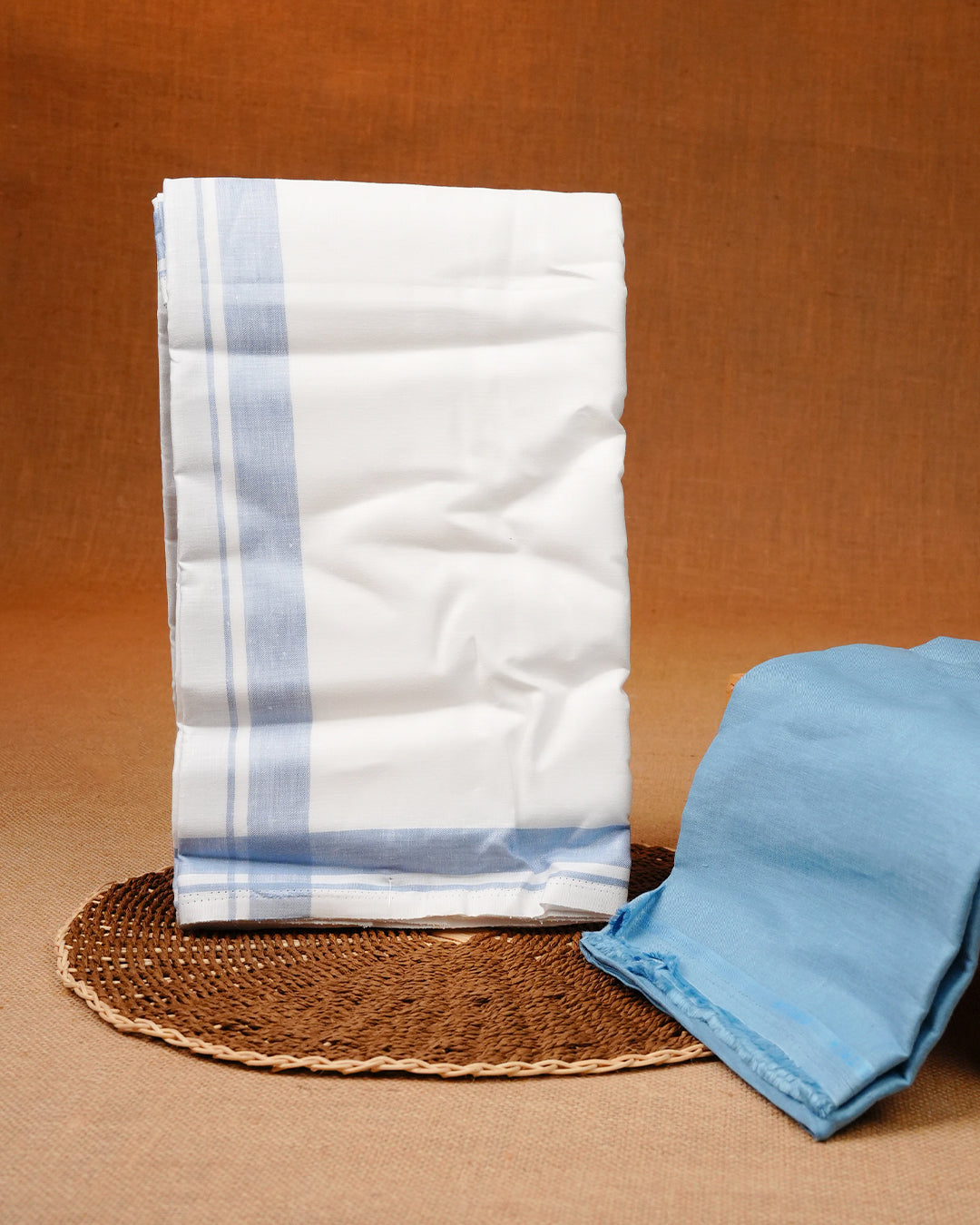 Sage Blue colour linen shirt material with matching Single Dhoti Set.