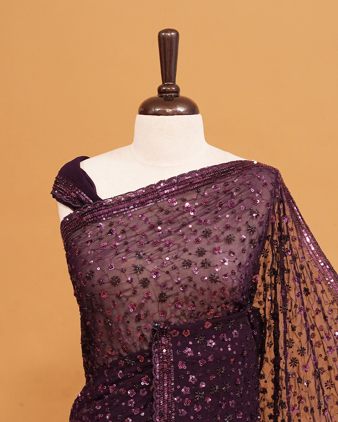 Purple colour Organza saree with Cut Beats & Sequins.