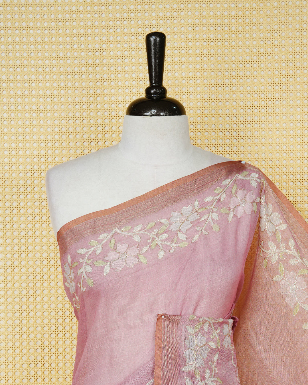 Onion Pink colour linen tissue BKU inspired saree.