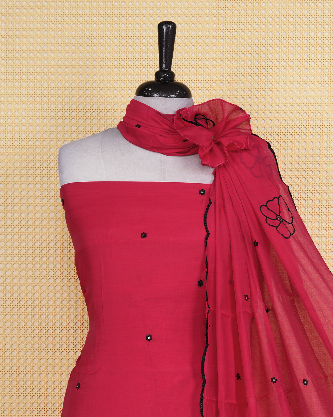 Rusty Red colour Salwar Material Featuring Thread Work on body, paired with matching Bottom & Elegant Dupatta.