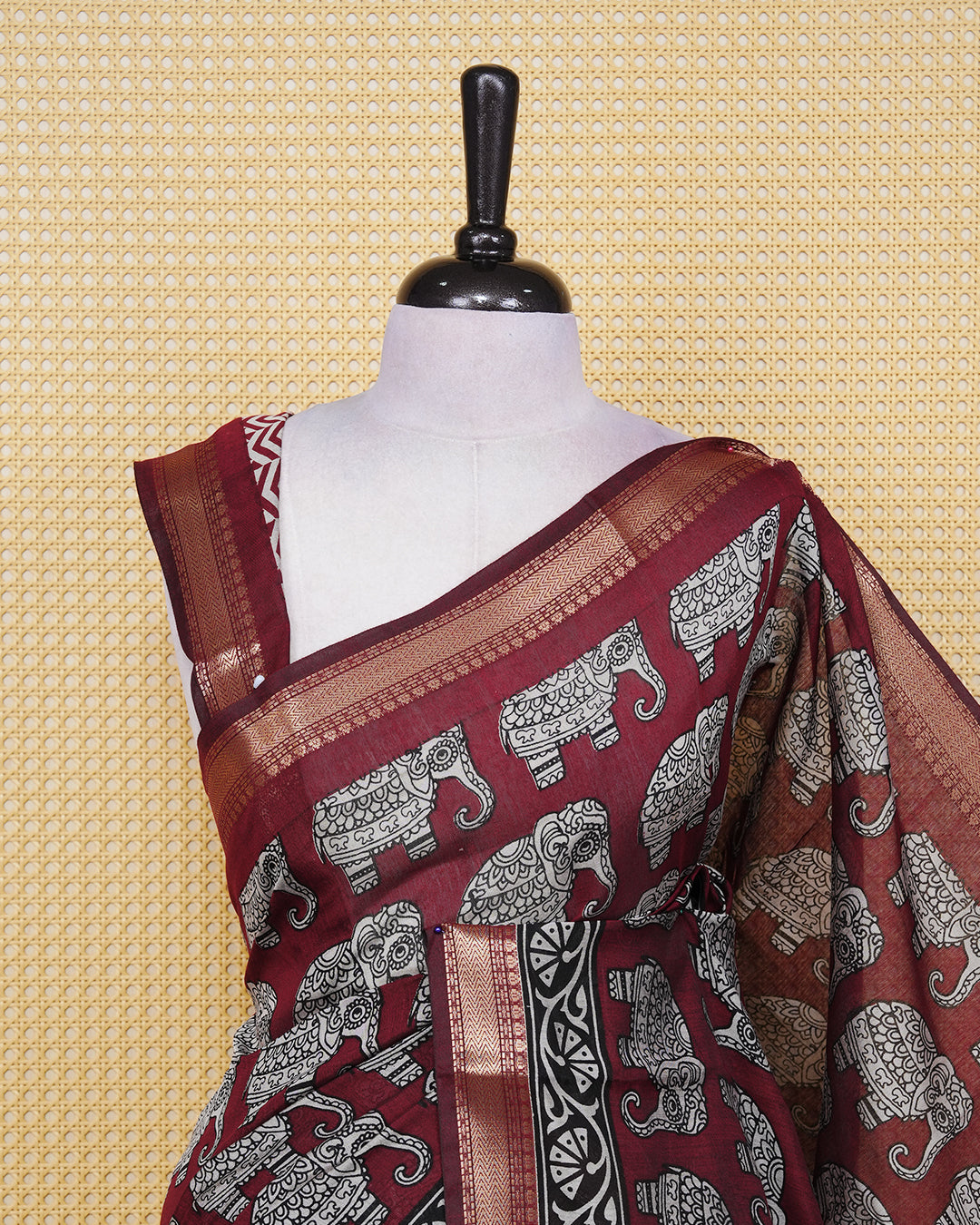 Maroon colour semi linen saree