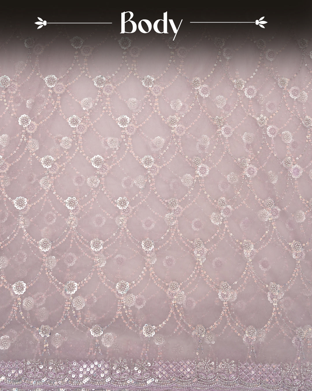 Lavender colour Net Designer saree featuring Beats & Sequins geometric Pattern on body & worked border, comes with matching blouse piece.