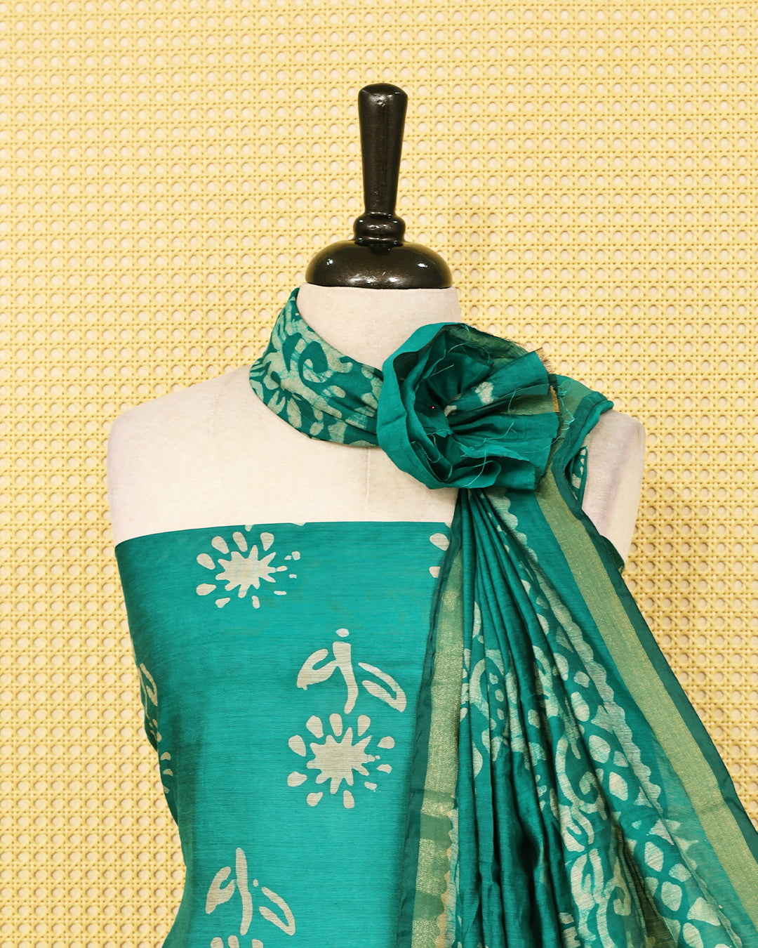 Green colour chanderi Salwar material Floral print on body, paired with matching bottom & Dupatta.