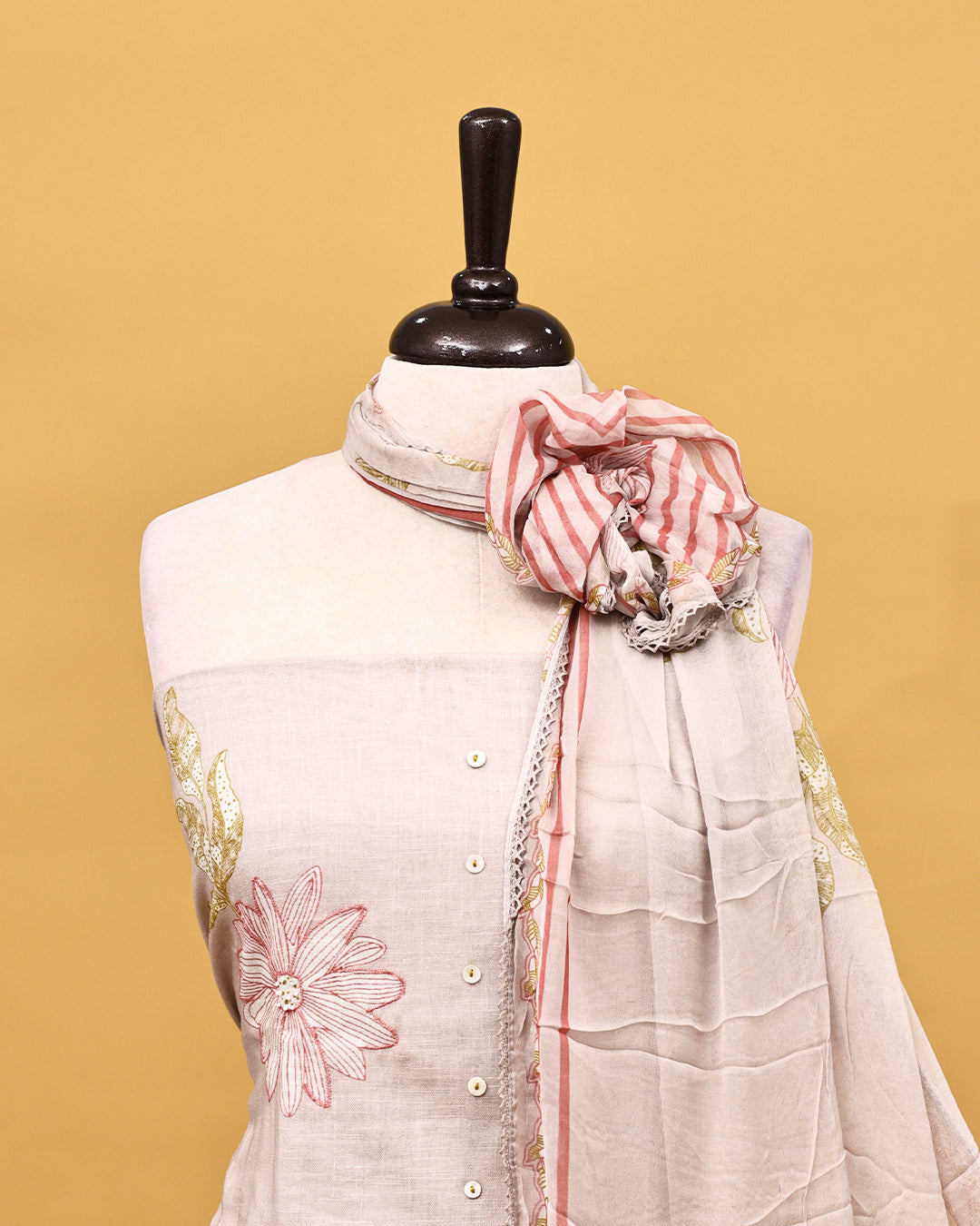 Light Grey colour Linen Salwar material with Thread With print work on body, matching bottom & Dupatta.