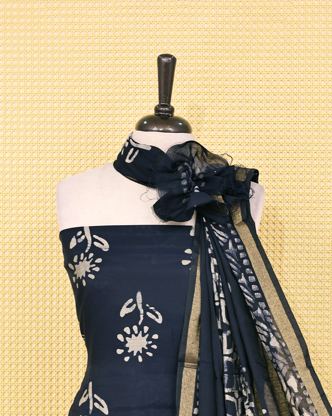 Navy blue colour chanderi Salwar Material with floral printed kurta & matching bottom and printed dupatta.