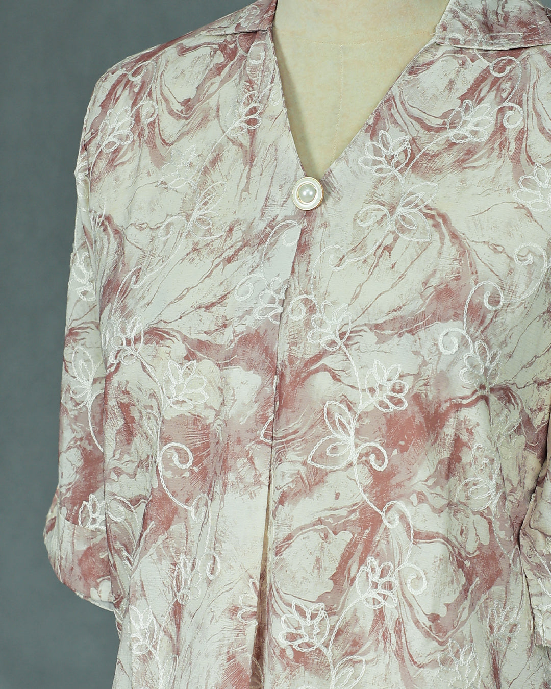 Light Brown colour Top with Thread work on body, collar design, With sleeve.