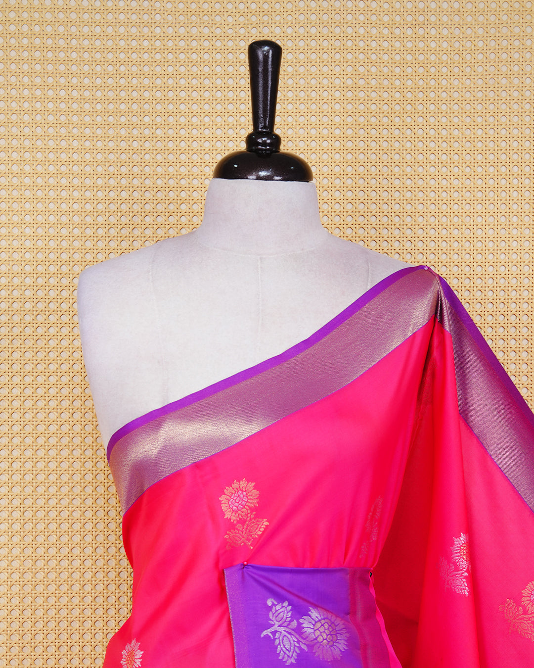 Rani pink colour soft silk saree