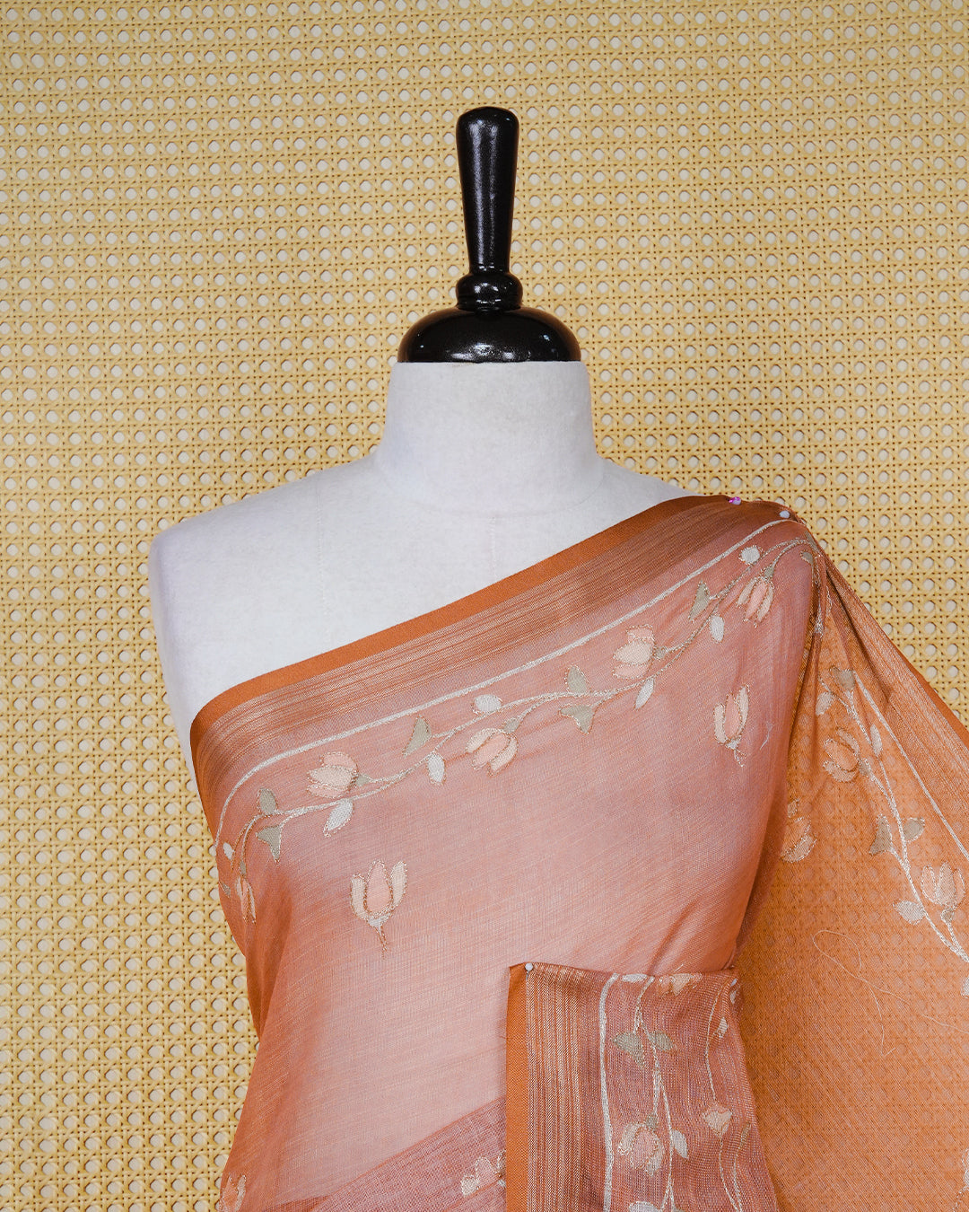 Peach colour linen tissue BKU inspired saree.