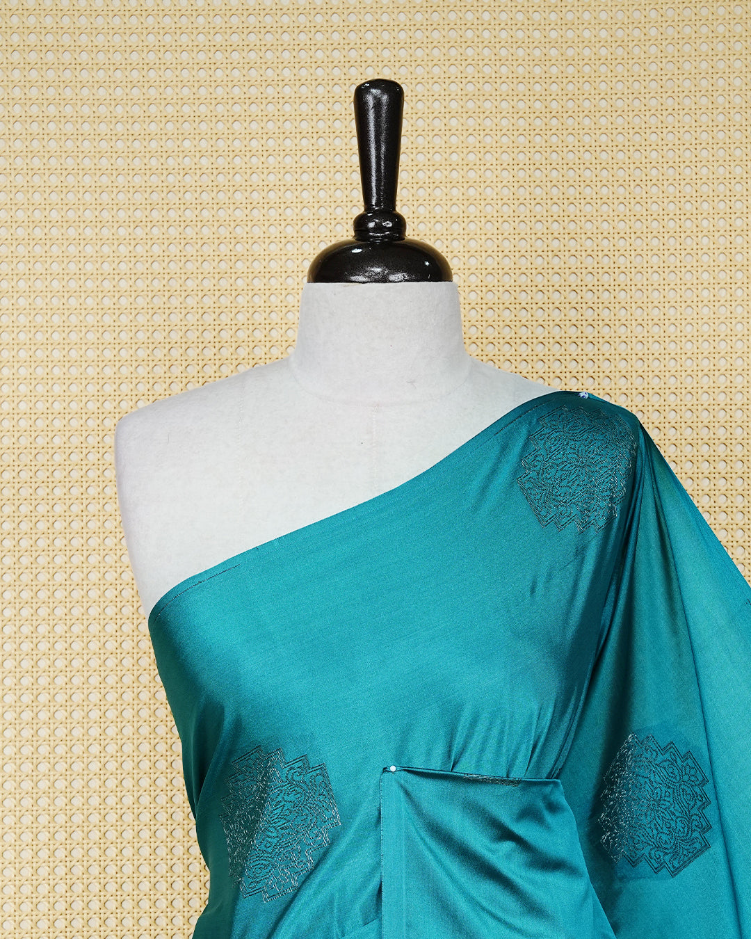 Dark cyan blue colour soft silk saree