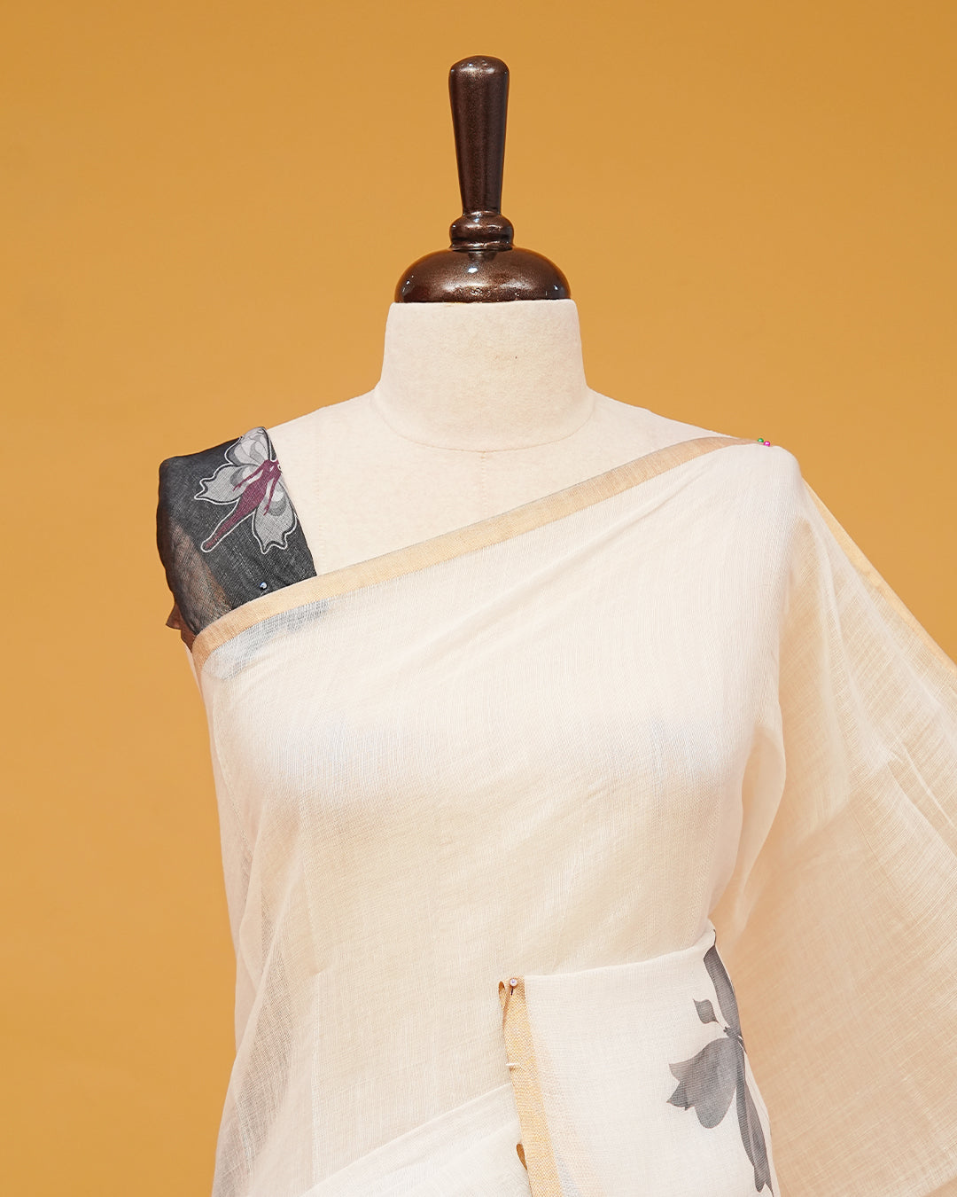White Colour Semi Linen Saree