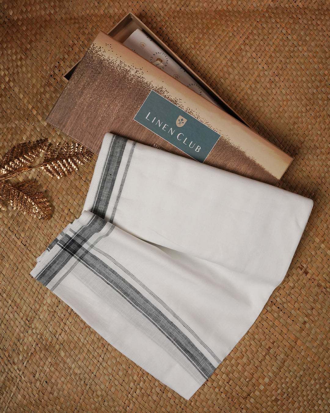 White colour Pure Linen Double dhoti With Grey border.