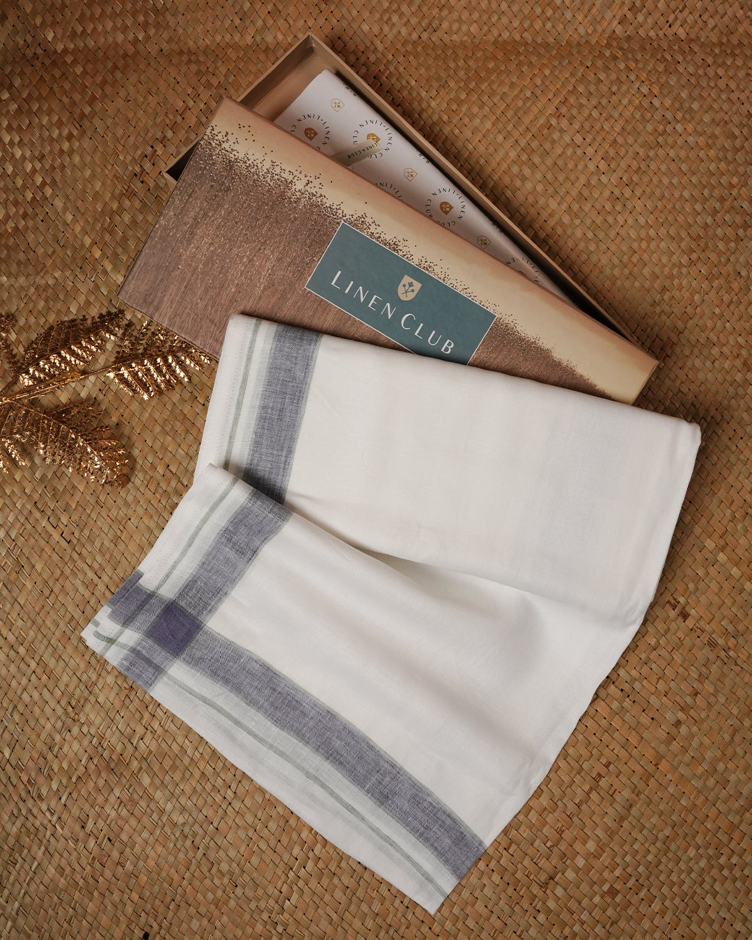 White colour Pure Linen Double dhoti With Light purple border.