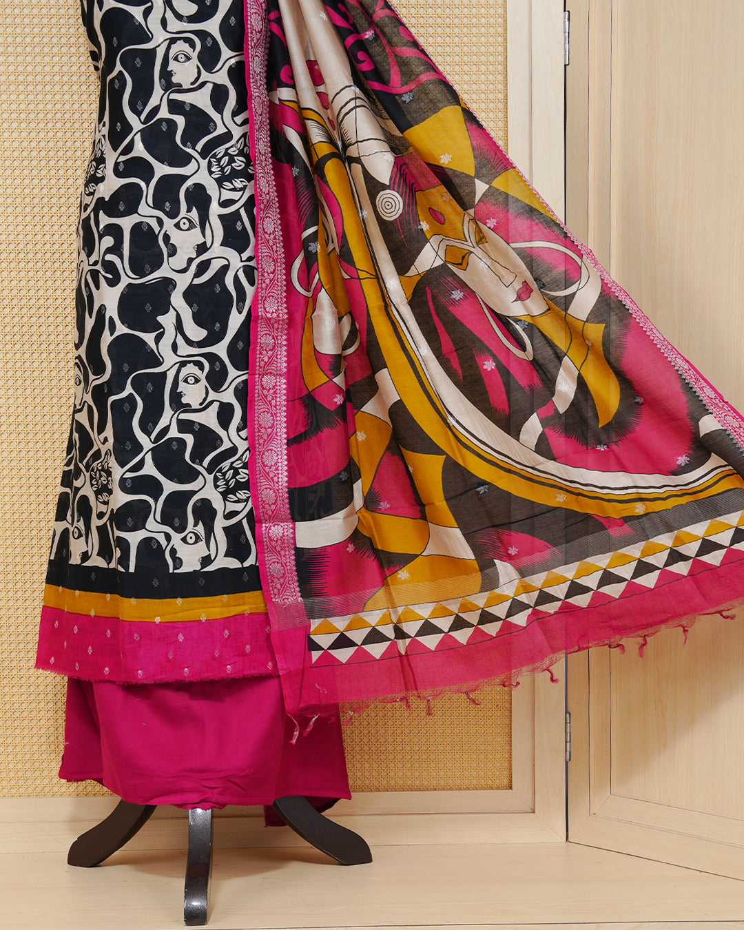 Black Colour Salwar material featuring Black Print With Multy color Border Gold Motifs,pired with matching bottom & elegant Duptta