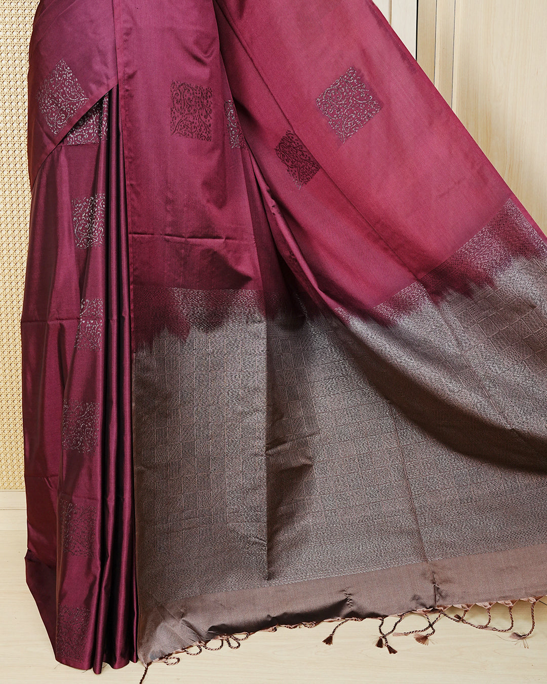 Deep wine colour soft silk saree