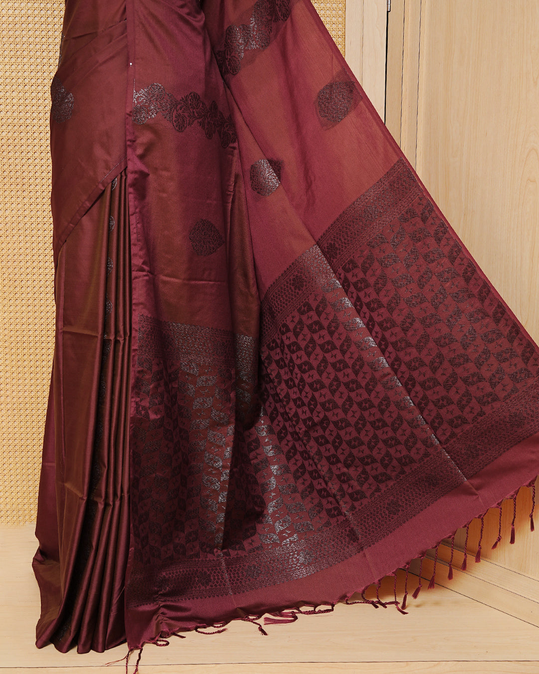 Maroon & green colour double shade soft silk saree