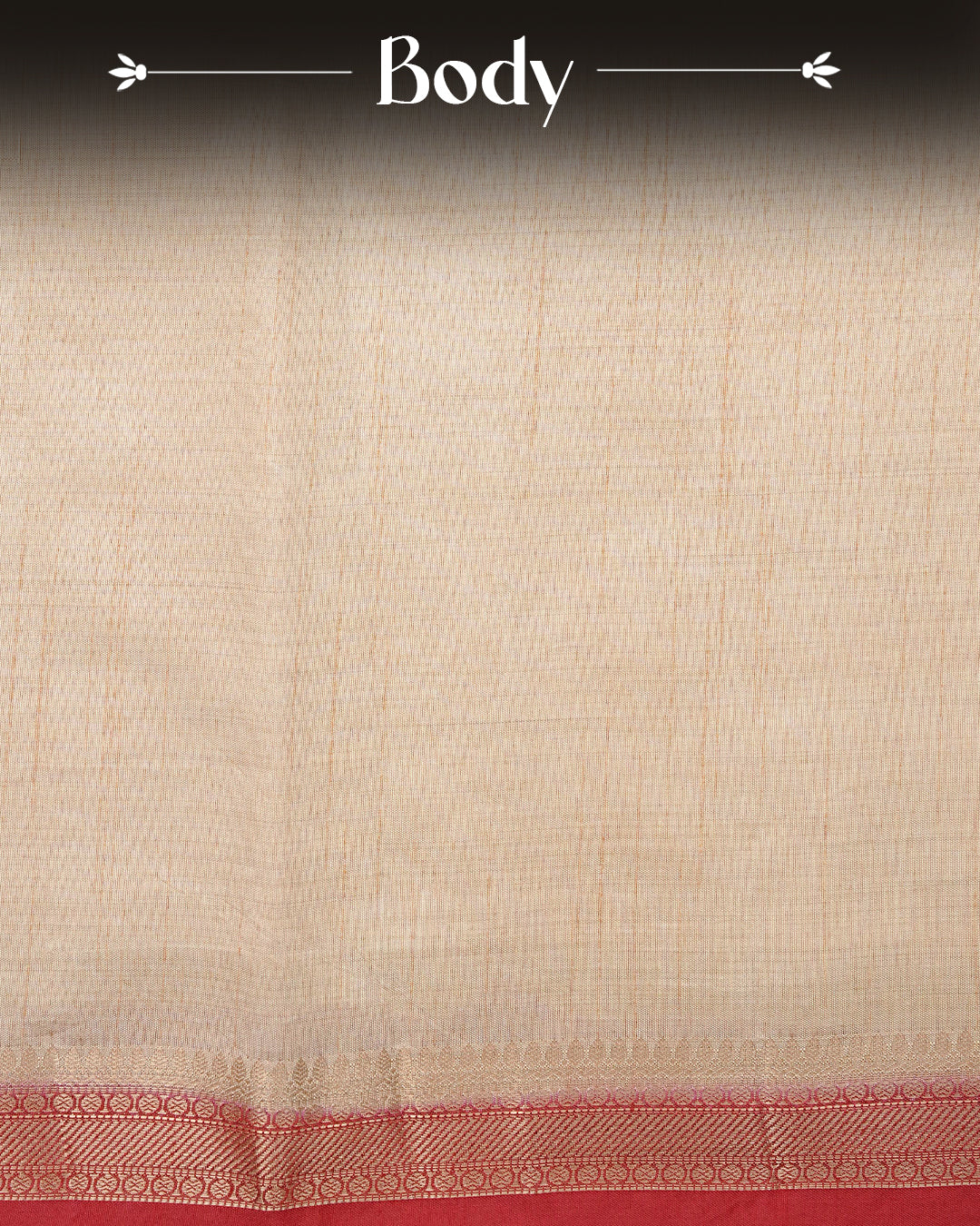 Cream colour Tussar silk saree Featuring Elegant Plain body, complemented by Contrast Red colour with gold zari border, paired with matching blouse piece.