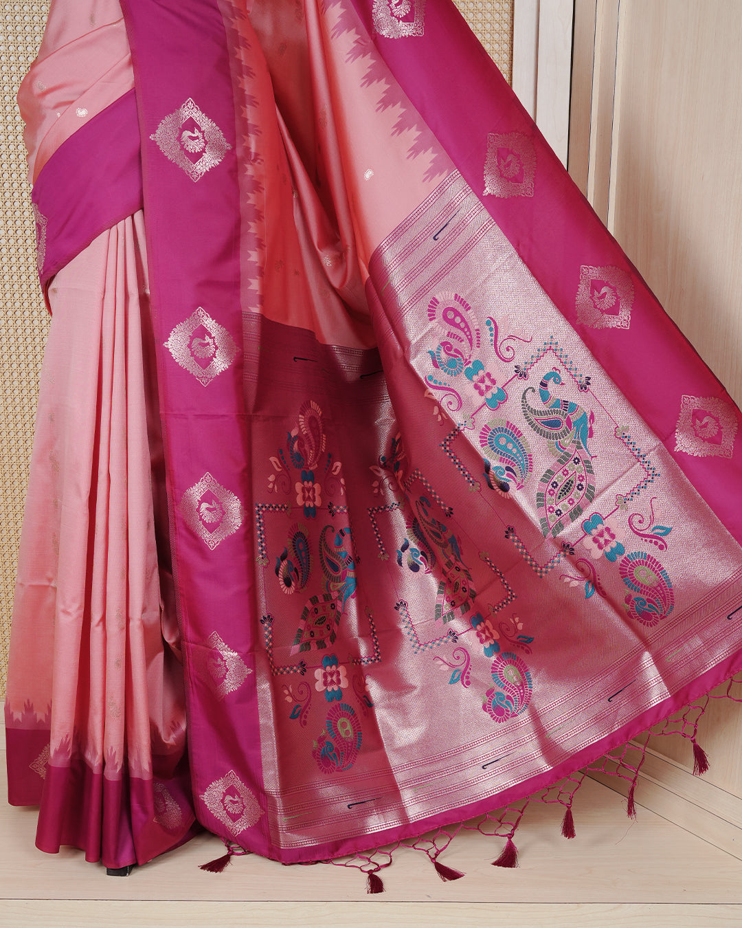 Peach colour soft silk saree