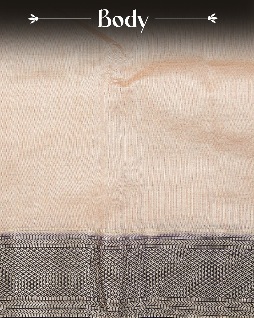 Cream colour Tussar silk saree Featuring Elegant Plain body, complemented by Contrast Navy blue colour with gold zari border, paired with matching blouse piece.