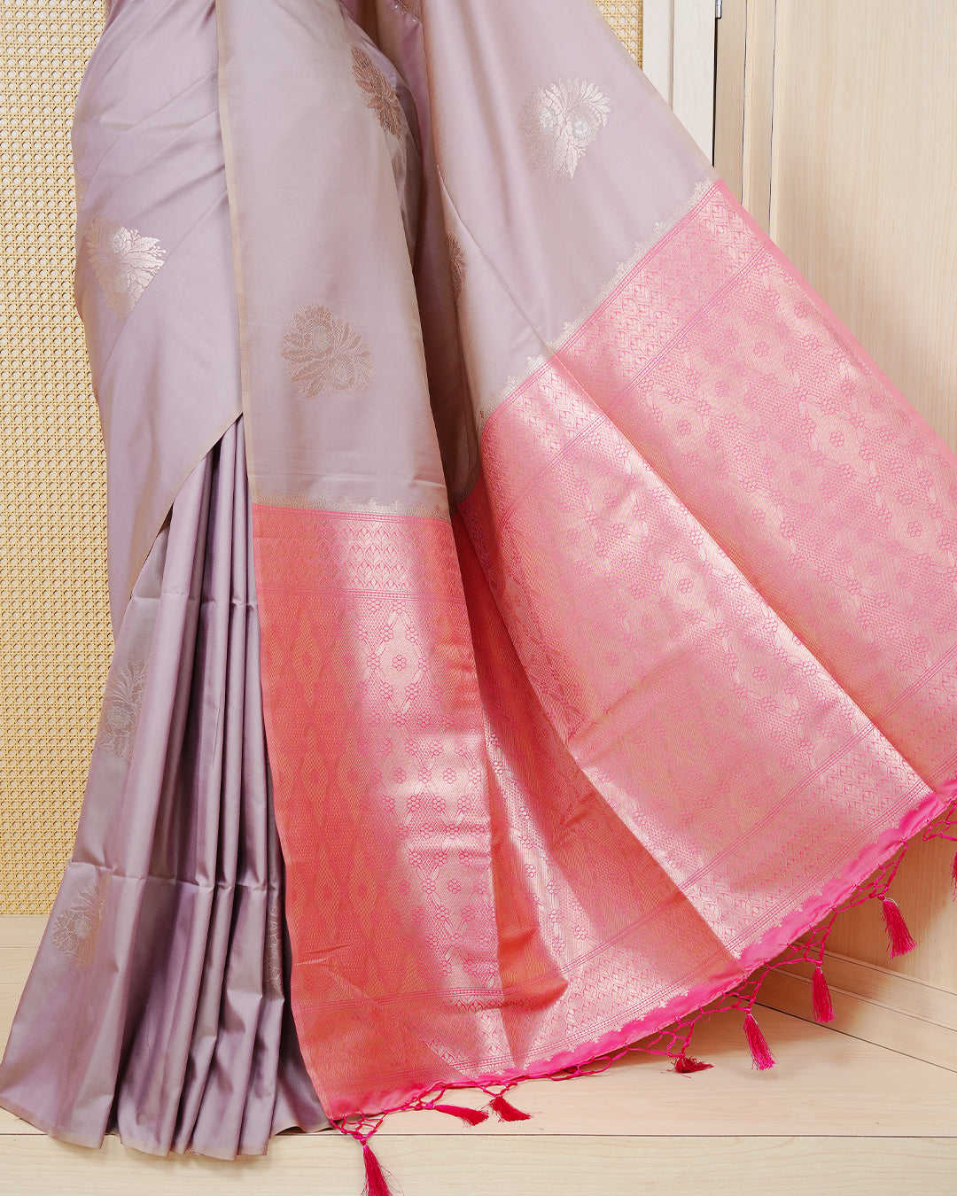 Dusty rose colour soft silk saree