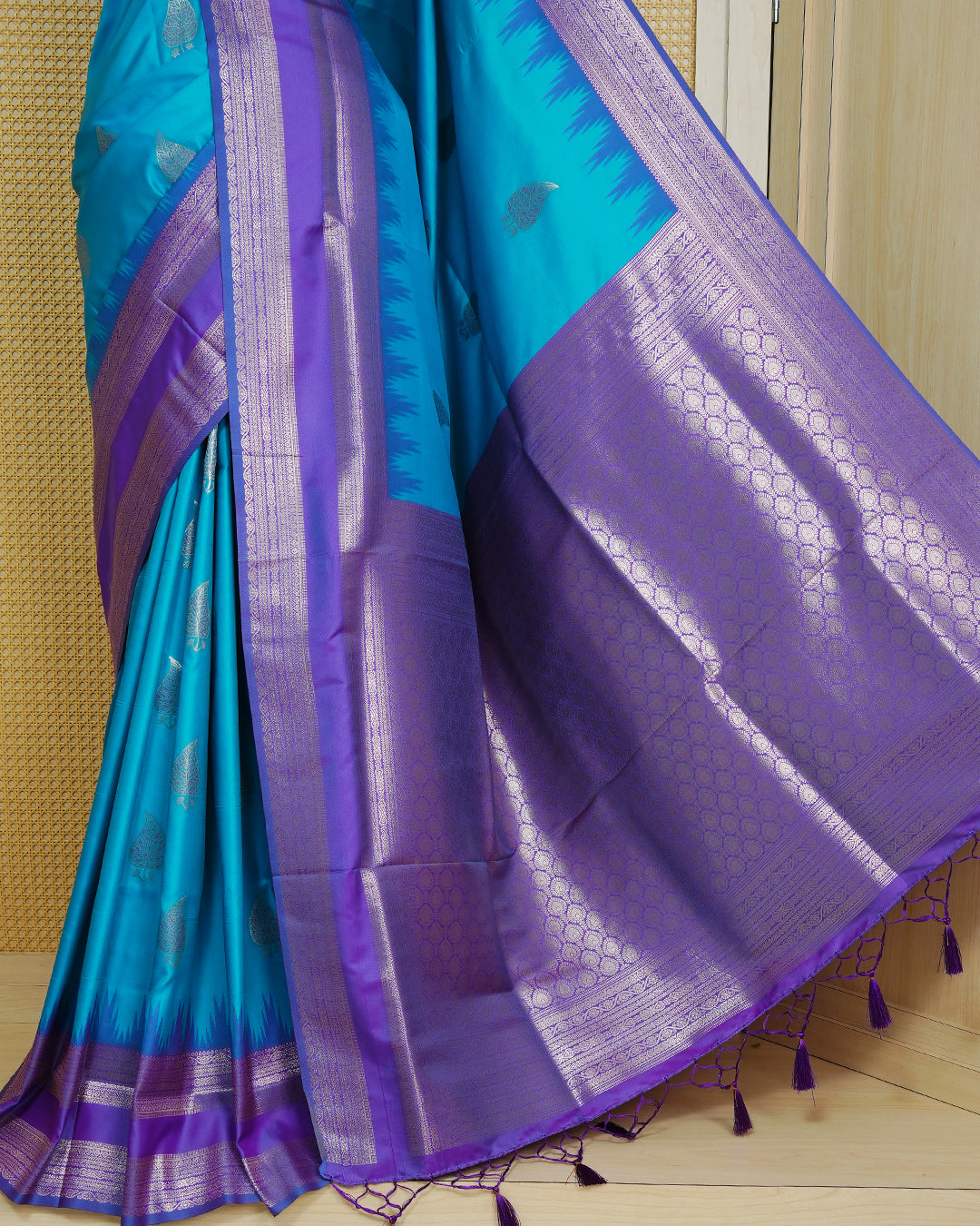 Sea blue colour soft silk saree