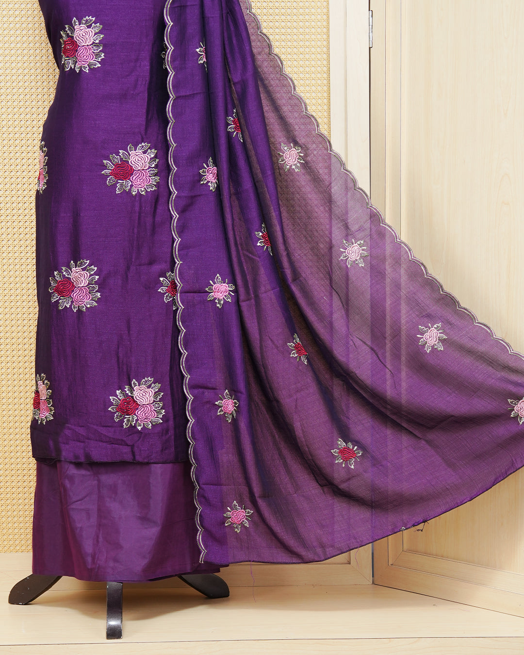 Purple Colour Georgette Salwar Material Featuring Thread Pattern on body, Paired With Matching Bottom & Elegant Dupatta