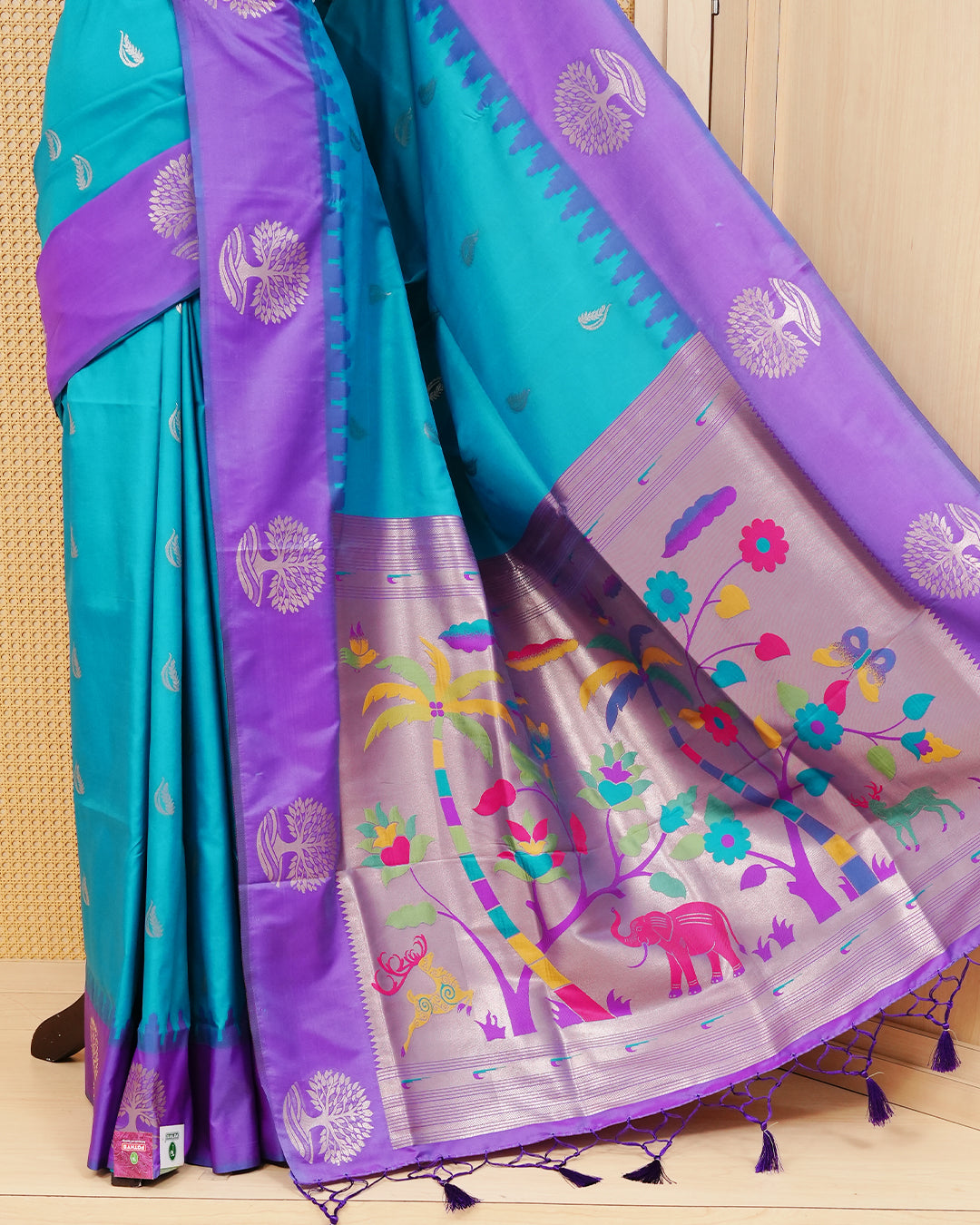 Turquoise blue colour soft silk saree