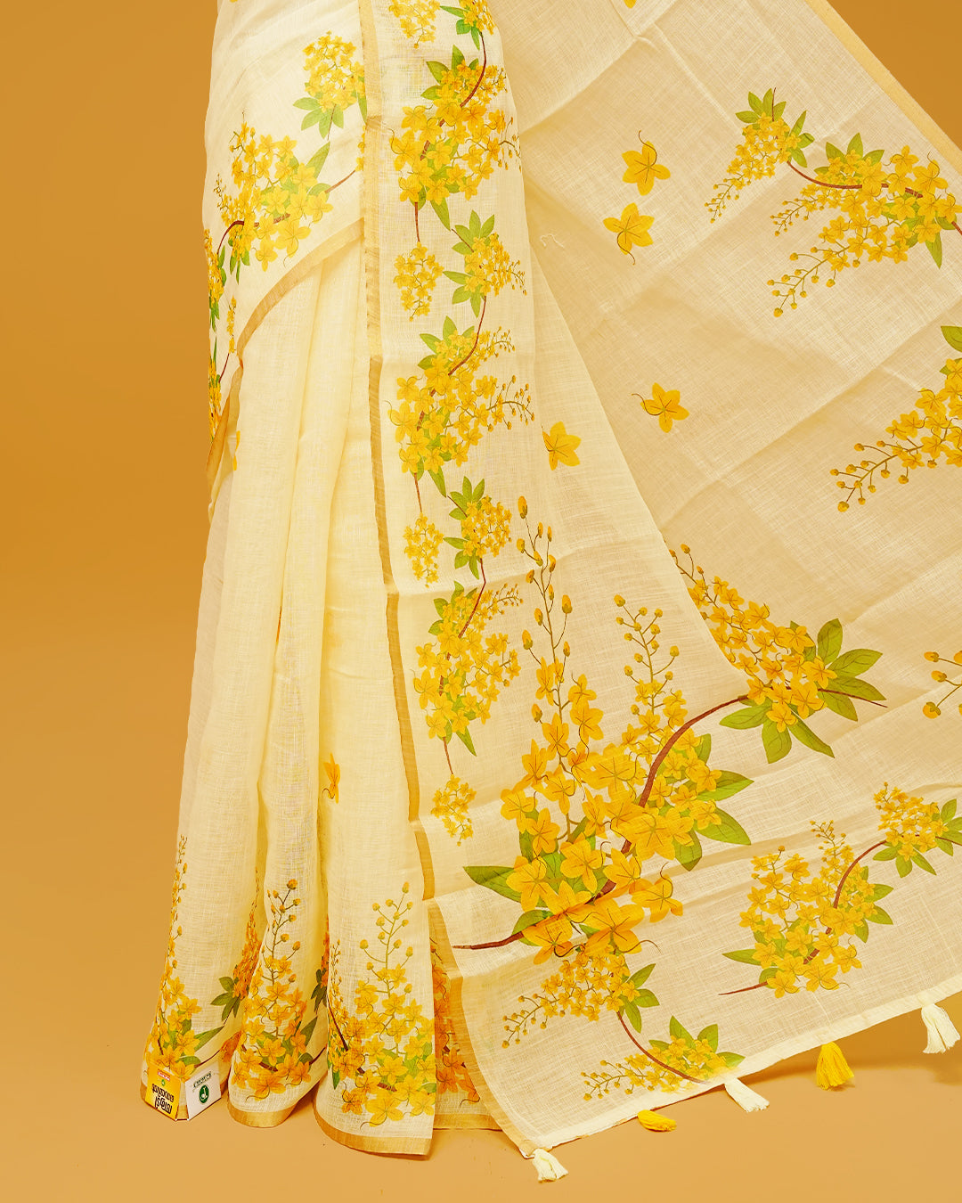 Butter Yellow Colour Semi Linen Saree