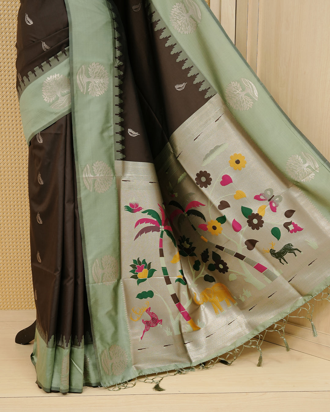 Dark brown colour soft silk saree